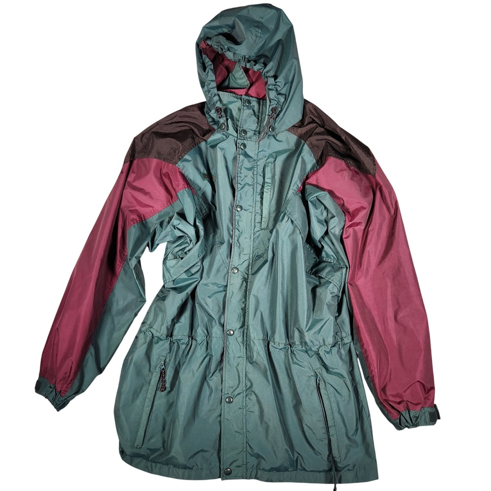 Columbia Jacket Mens Tall Large ST5660 Teal Burgundy Colorblock Hooded Parka EUC